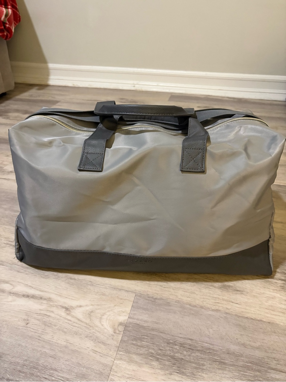 Azzaro Weekend Gray Nylon Duffle Bag Black Handles Unisex